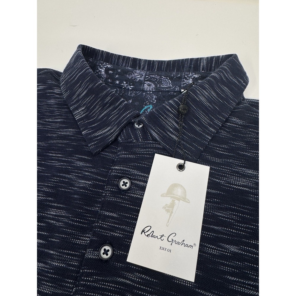 NWT Robert‎ Graham THALES Heathered Long Sleeve Polo Shirt Navy Blue XL $158